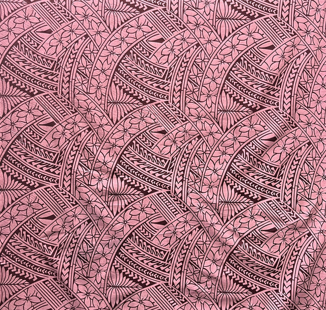 Hibiscus Traditional Polynesian Tattoo Poly Cotton Fabric - Hibiscus Tattoo Pattern, 45" Width, 65% Polyester 35% Cotton (1 Yard)