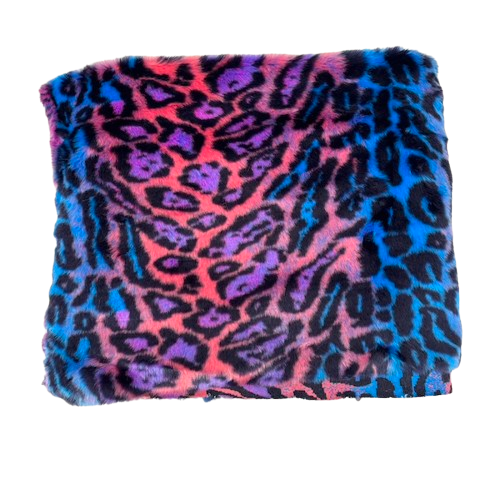 Faux Fur Fabric Multicolor Rainbow Leopard Print