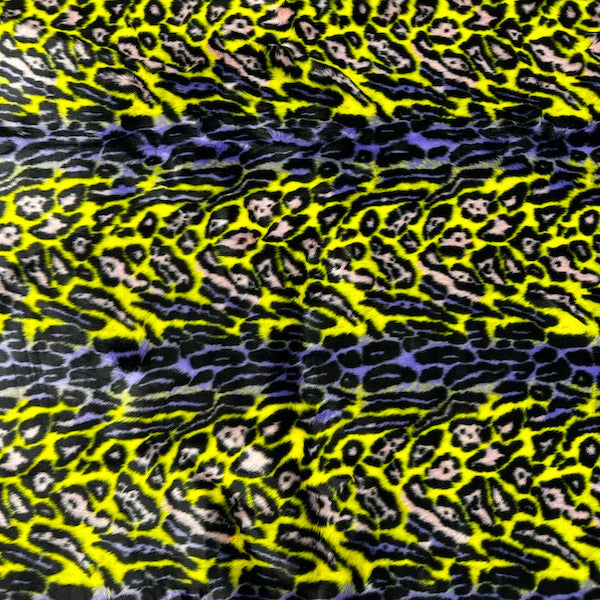 Faux Fur Fabric Multicolor Rainbow Leopard Print