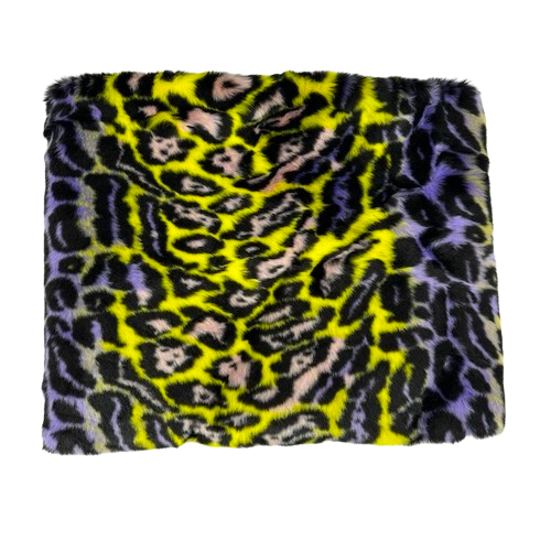 Faux Fur Fabric Multicolor Rainbow Leopard Print