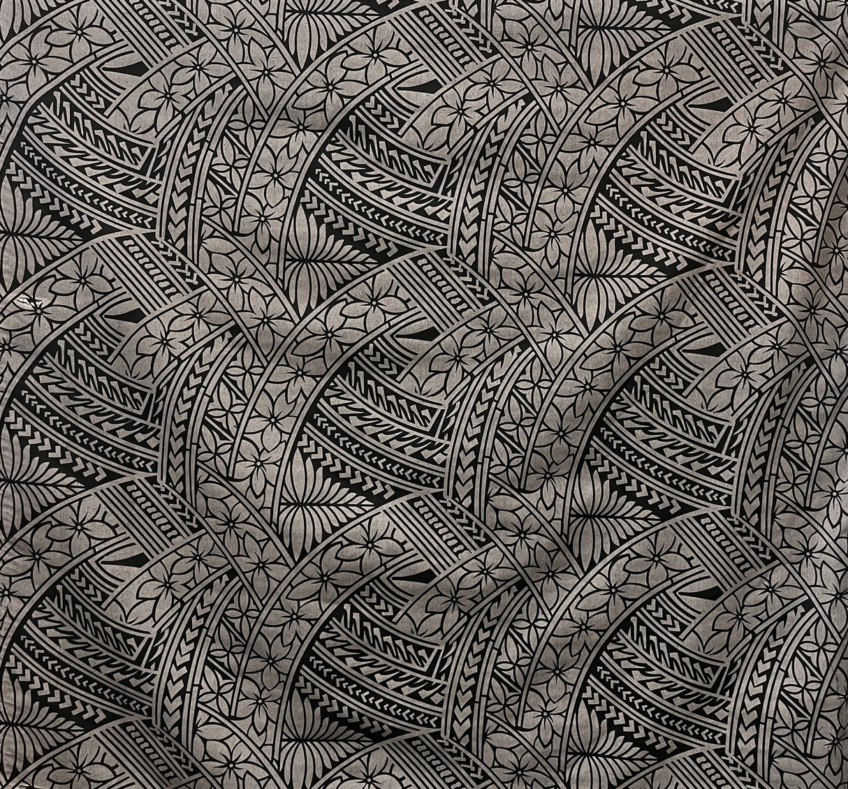 Hibiscus Traditional Polynesian Tattoo Poly Cotton Fabric - Hibiscus Tattoo Pattern, 45" Width, 65% Polyester 35% Cotton (1 Yard)