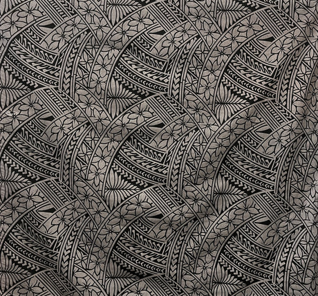 Hibiscus Traditional Polynesian Tattoo Poly Cotton Fabric - Hibiscus Tattoo Pattern, 45" Width, 65% Polyester 35% Cotton (1 Yard)