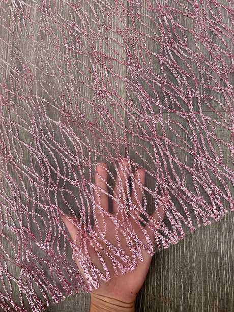 Pink Glitter Lace on Mesh