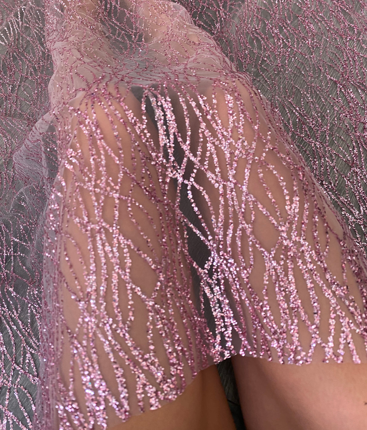 Pink Glitter Lace on Mesh