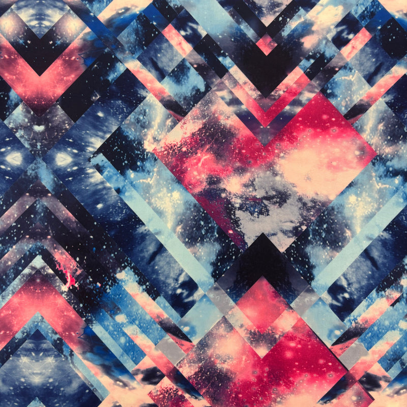 Geometric Galaxy Print Polyester Spandex Fabric - Multi Color Geometric Galaxy Print, 58"/60" Width (1 Yard)