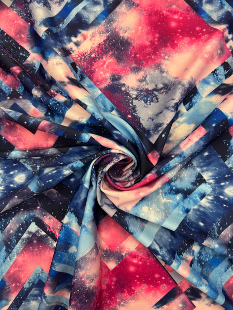 Geometric Galaxy Print Polyester Spandex Fabric - Multi Color Geometric Galaxy Print, 58"/60" Width (1 Yard)