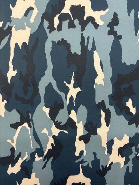 Blue Camoflage Print Polyester Spandex Fabric - Blue Camoflage Print, 58"/60" Width (1 Yard)