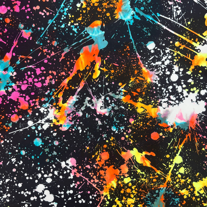 Paint Splatter Print Polyester Spandex Fabric - Multi Color Paint Splatter Print, 58"/60" Width (1 Yard)