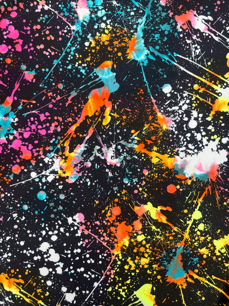 Paint Splatter Print Polyester Spandex Fabric - Multi Color Paint Splatter Print, 58"/60" Width (1 Yard)
