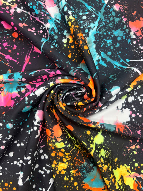 Paint Splatter Print Polyester Spandex Fabric - Multi Color Paint Splatter Print, 58"/60" Width (1 Yard)