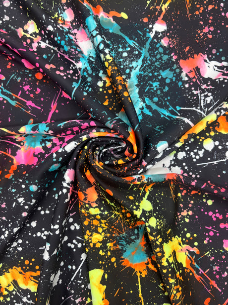 Paint Splatter Print Polyester Spandex Fabric - Multi Color Paint Splatter Print, 58"/60" Width (1 Yard)