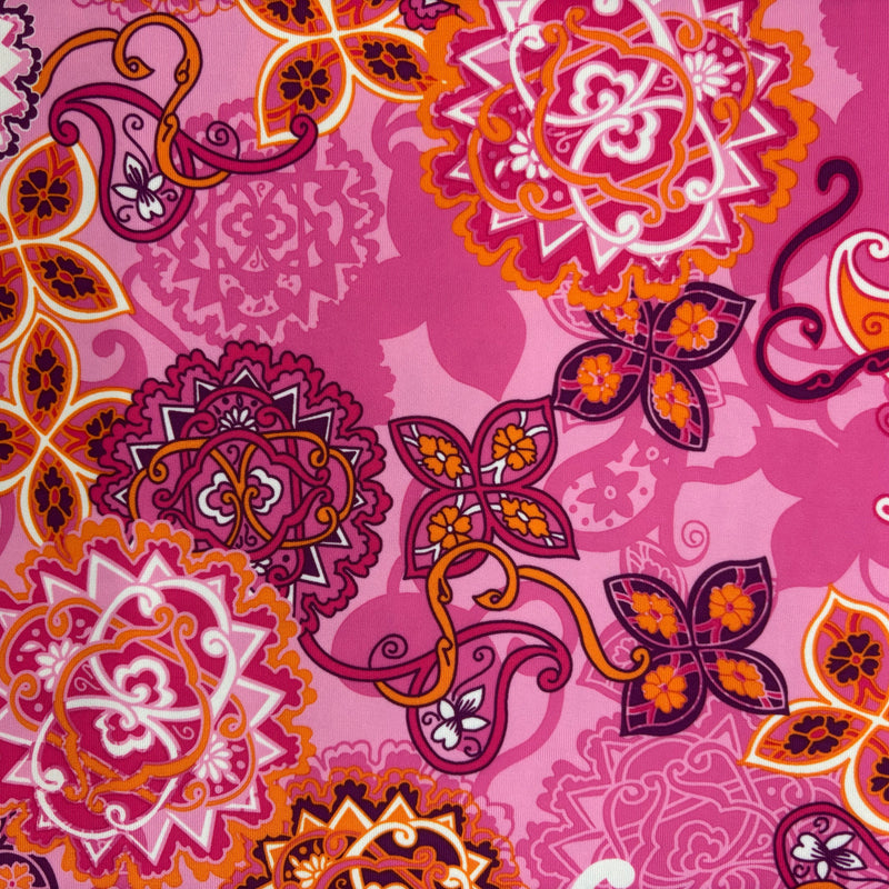 Pink Floral Print Spandex Fabric - Pink Floral Print, 58"/60" Width (1 Yard)