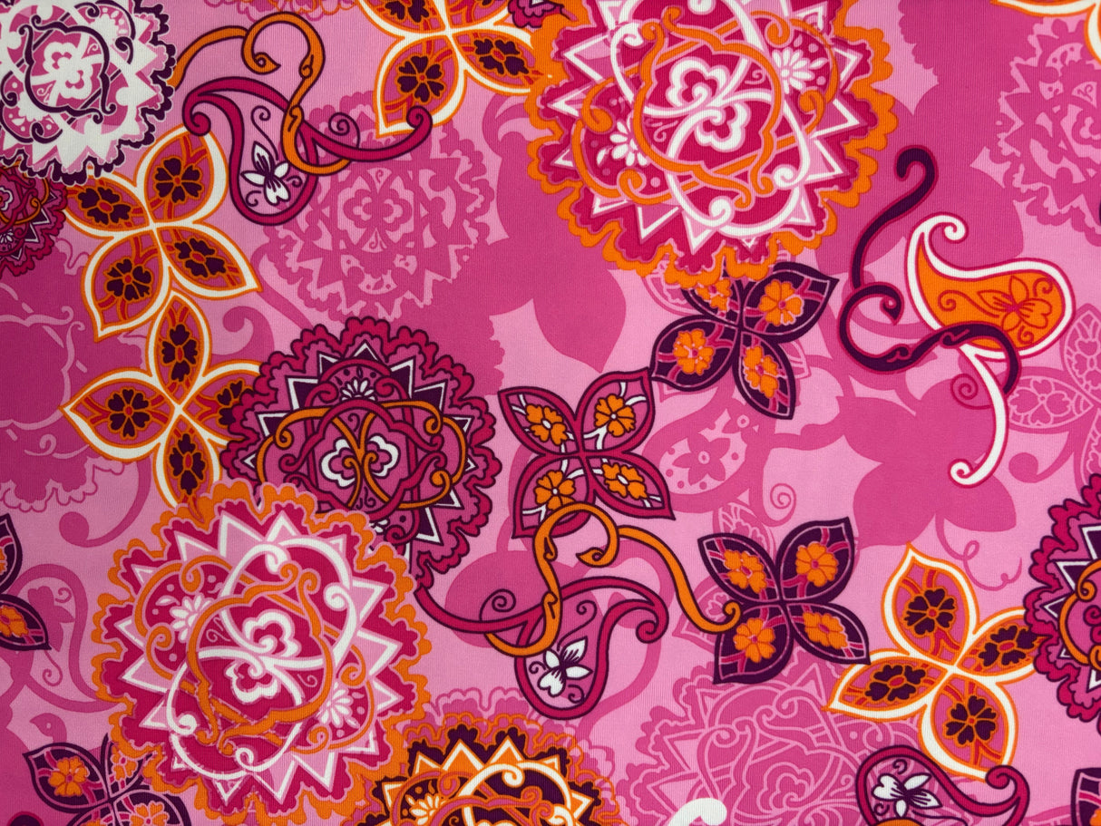 Pink Floral Print Spandex Fabric - Pink Floral Print, 58"/60" Width (1 Yard)