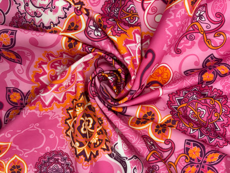 Pink Floral Print Spandex Fabric - Pink Floral Print, 58"/60" Width (1 Yard)