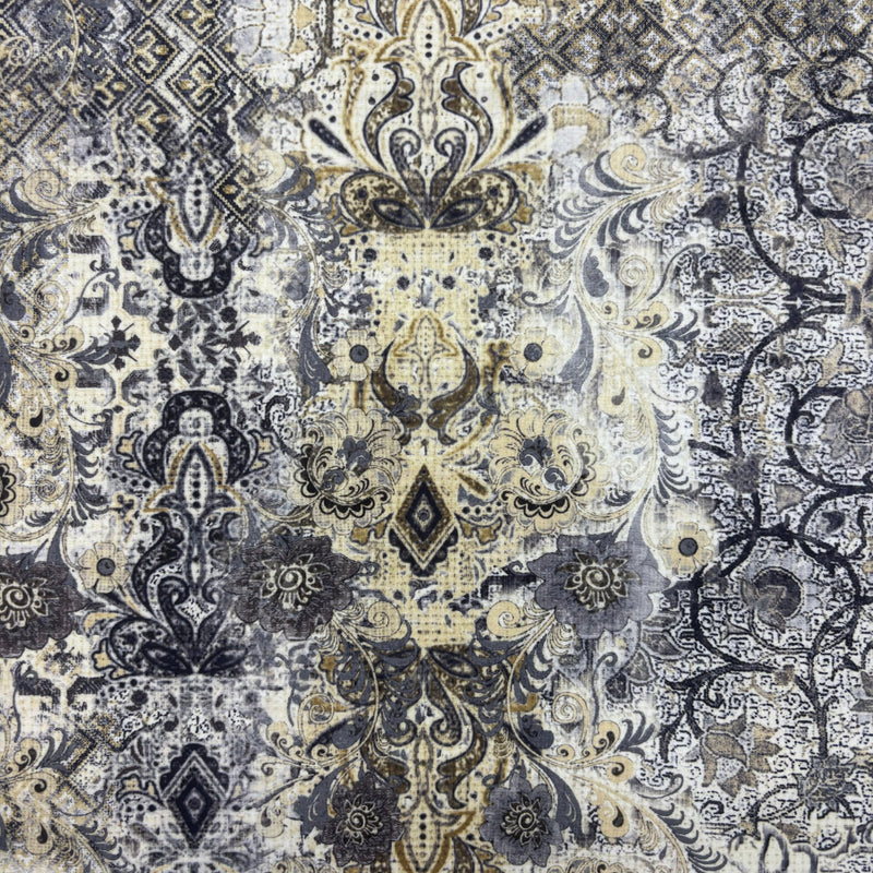 Grey Damask Print Spandex Fabric - Grey Damask Print, 58"/60" Width (1 Yard)