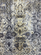 Grey Damask Print Spandex Fabric - Grey Damask Print, 58"/60" Width (1 Yard)