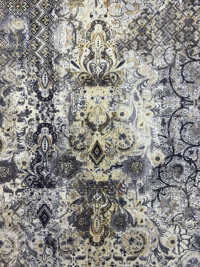 Grey Damask Print Spandex Fabric - Grey Damask Print, 58"/60" Width (1 Yard)