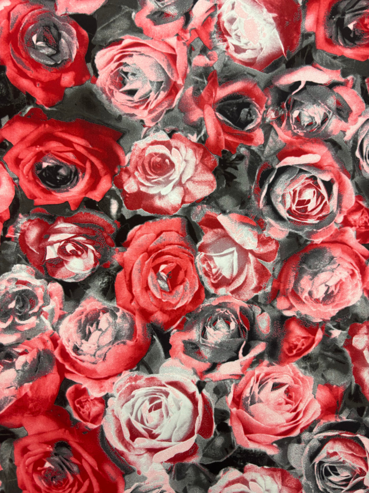 Red Roses Print Spandex Fabric - Red Roses Print, 58"/60" Width (1 Yard)