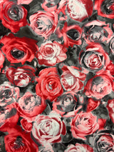 Red Roses Print Spandex Fabric - Red Roses Print, 58"/60" Width (1 Yard)
