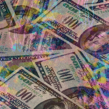 Hologram Mystique Money Print Polyester Nylon Spandex Fabric - Money Print, 60" Width (1 Yard)