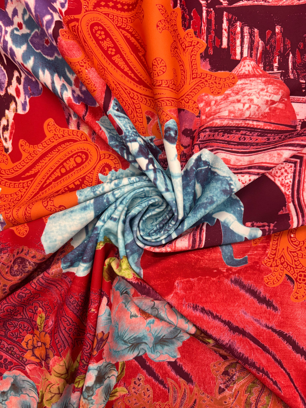 Exotic Collage Print Polyester Spandex Fabric - Multi Color Collage Print, 58"/60" Width (1 Yard)