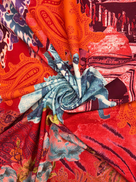 Exotic Collage Print Polyester Spandex Fabric - Multi Color Collage Print, 58"/60" Width (1 Yard)
