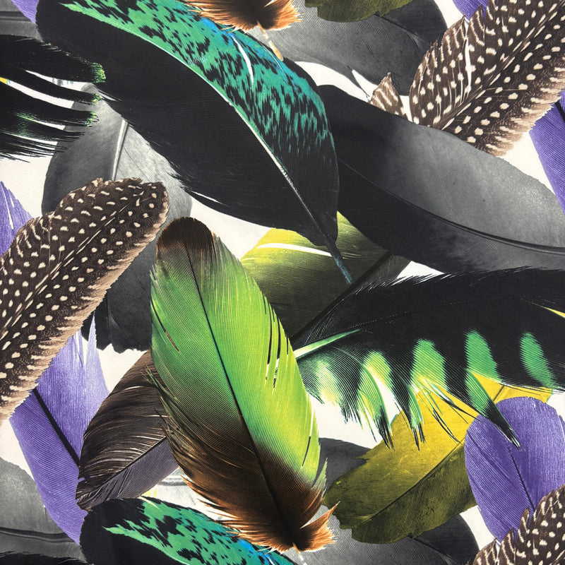 Bird Feather Print Polyester Spandex Fabric - Bird Feather Print, 58"/60" Width (1 Yard)