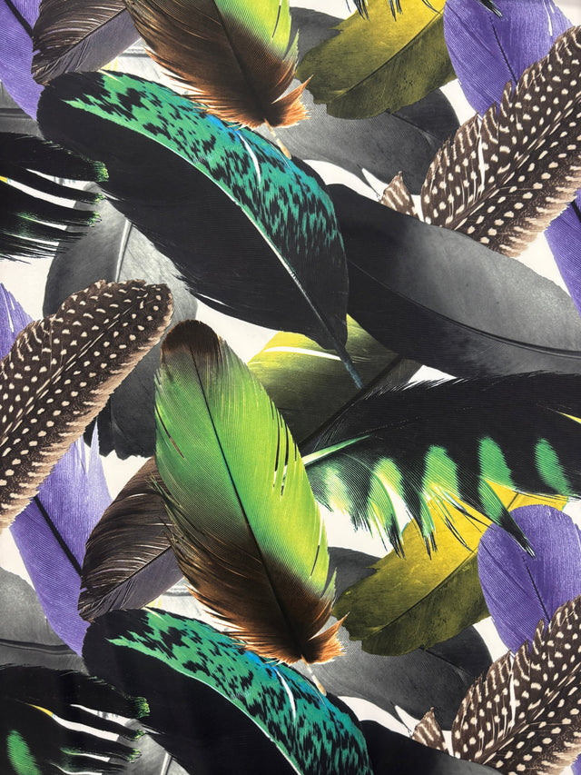 Bird Feather Print Polyester Spandex Fabric - Bird Feather Print, 58"/60" Width (1 Yard)