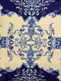 Blue Damask Print Polyester Spandex Fabric - Blue Damask Print, 58"/60" Width (1 Yard)