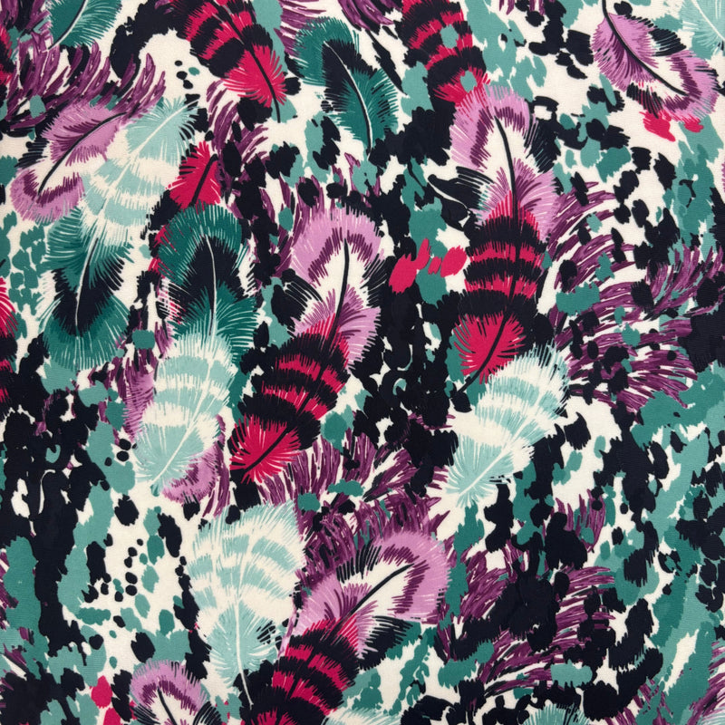 Bird Feather Print Spandex Fabric - Bird Feather Print, 58"/60" Width (1 Yard)