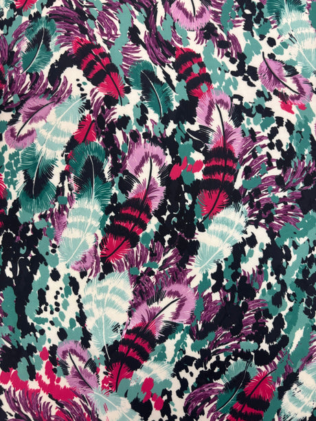 Bird Feather Print Spandex Fabric - Bird Feather Print, 58"/60" Width (1 Yard)