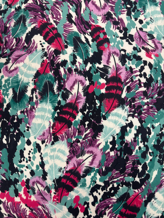 Bird Feather Print Spandex Fabric - Bird Feather Print, 58"/60" Width (1 Yard)