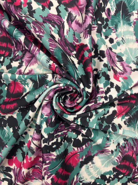 Bird Feather Print Spandex Fabric - Bird Feather Print, 58"/60" Width (1 Yard)