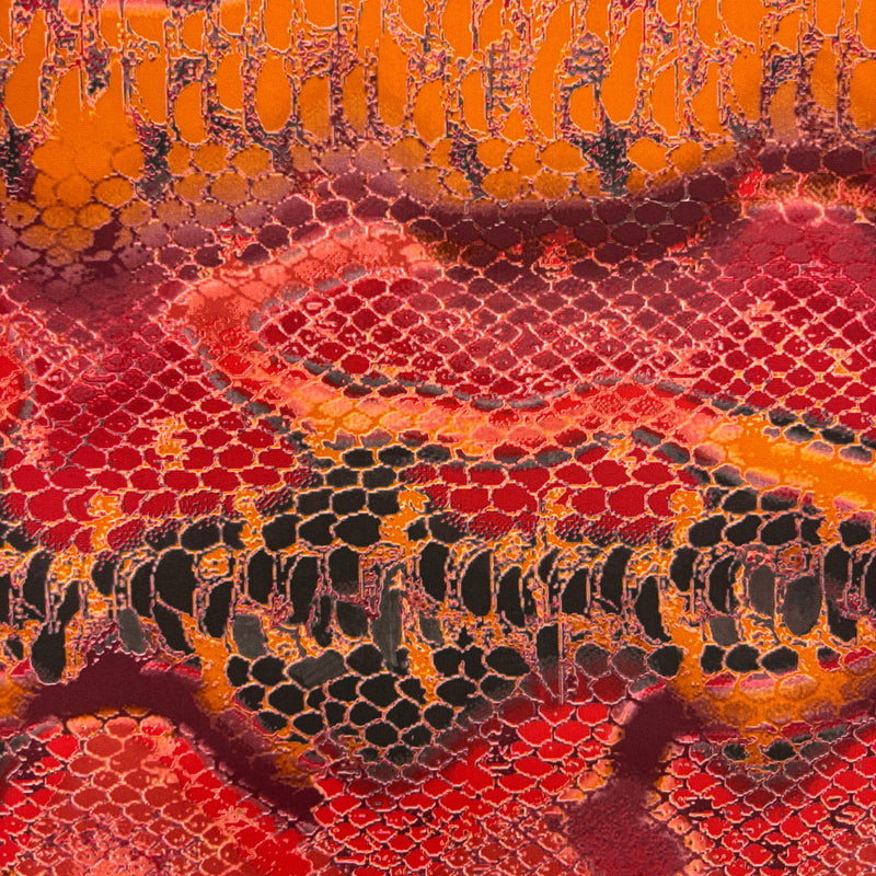 Red Snake Print Polyester Spandex Fabric - Red Snake Print, 58"/60" Width (1 Yard)