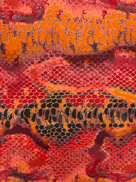 Red Snake Print Polyester Spandex Fabric - Red Snake Print, 58"/60" Width (1 Yard)