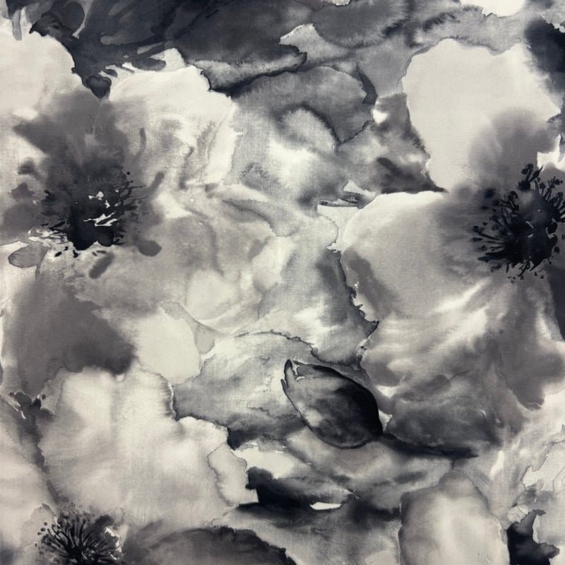 Black And White Floral Print Spandex Fabric - Black And White Floral Print, 58"/60" Width (1 Yard)