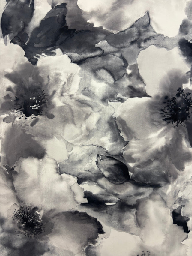 Black And White Floral Print Spandex Fabric - Black And White Floral Print, 58"/60" Width (1 Yard)