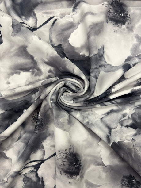 Black And White Floral Print Spandex Fabric - Black And White Floral Print, 58"/60" Width (1 Yard)