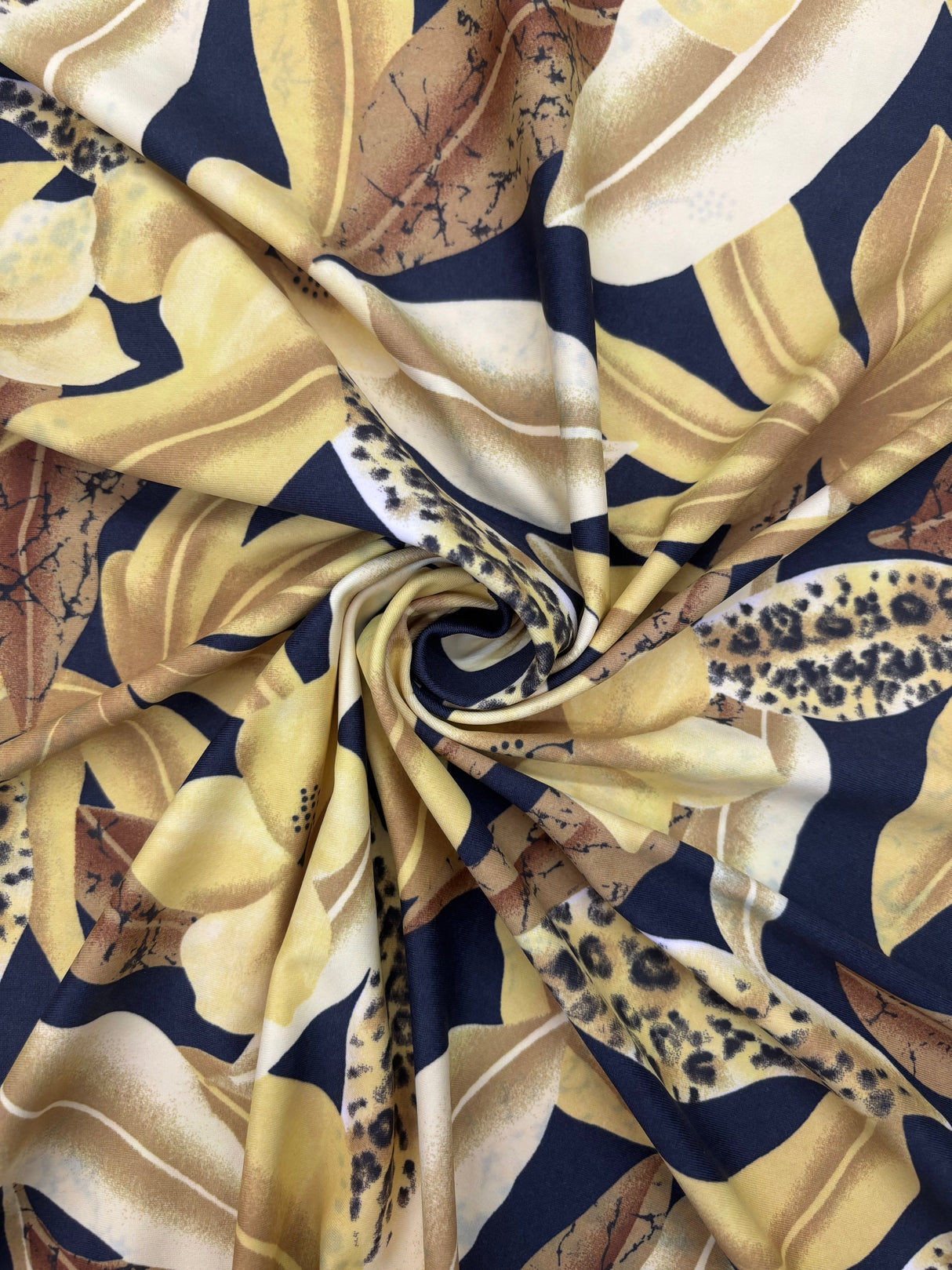 Abstract Foliage Print Polyester Spandex Fabric - Abstract Foliage Print, 58"/60" Width (1 Yard)