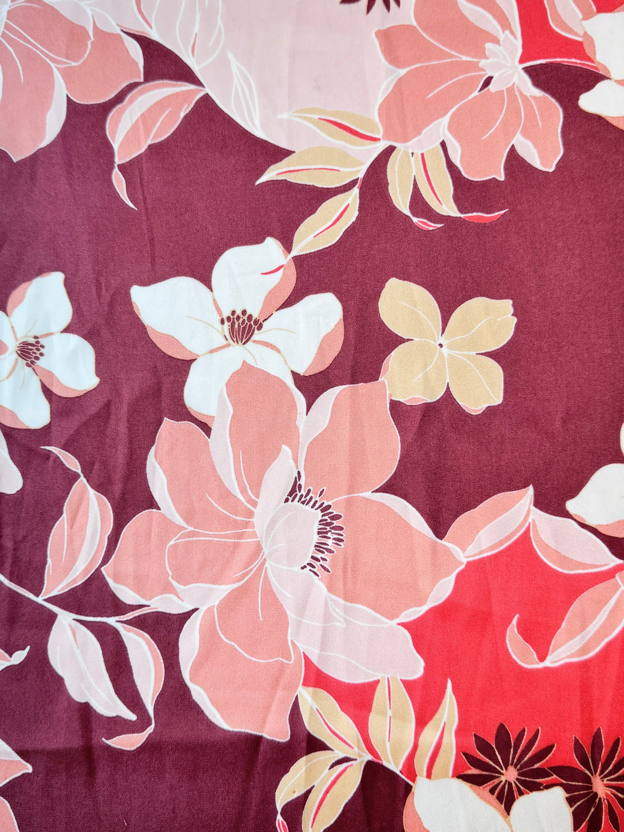 Printed Satin Burgundy Floral