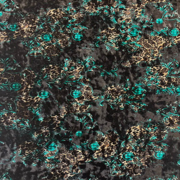 Crushed Stretch Velvet Fabric Camouflage Leopard Print