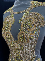 Gold Rhinestone Bodice Applique