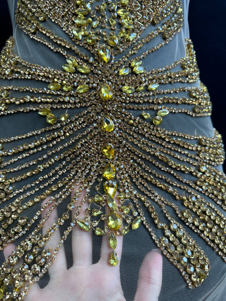 Gold Rhinestone Bodice Applique