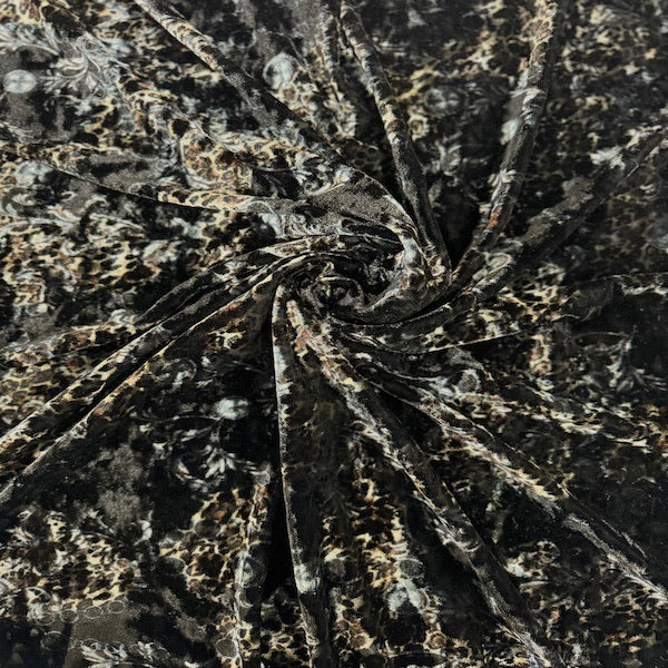 Crushed Stretch Velvet Fabric Camouflage Leopard Print