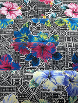 Polyester Fabric Hibiscus Flowers on Traditional Tapa