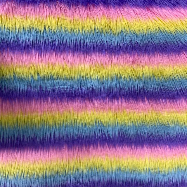 Unicorn Pastel Faux Fur Striped Long Pile Fabric,