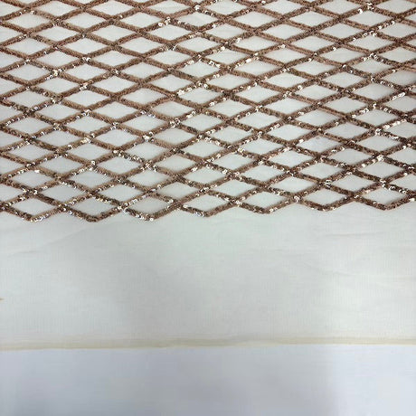 Diamond Pattern Sequins Stretch Mesh Fabric - Polyester Spandex Mesh, Diamond Pattern, 60" Mesh Width, 54" Sequins Width (1 Yard)