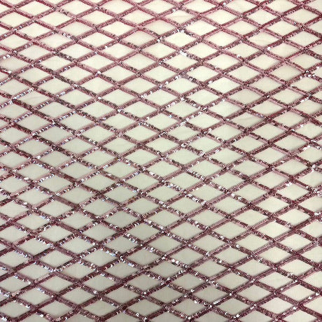 Diamond Pattern Sequins Stretch Mesh Fabric - Polyester Spandex Mesh, Diamond Pattern, 60" Mesh Width, 54" Sequins Width (1 Yard)