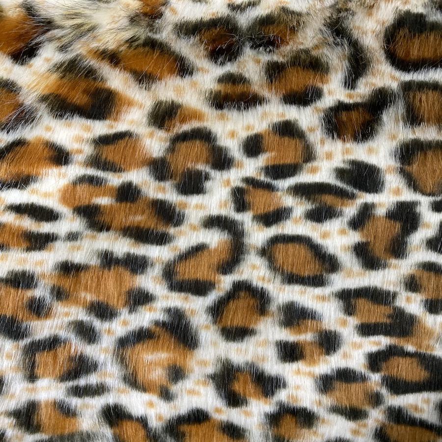 Gold Galactic Leopard Faux Fake Fur Animal Print Long Pile Fabric,