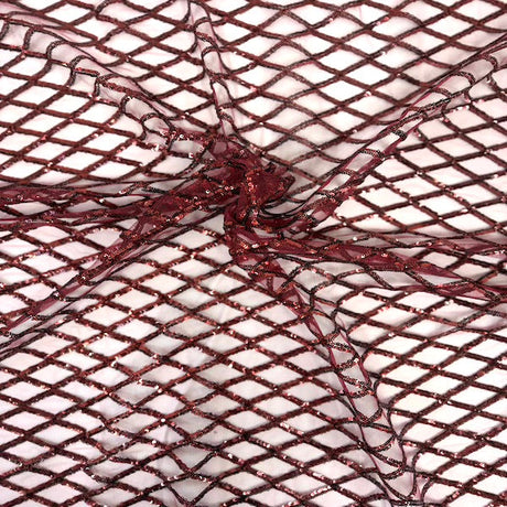 Diamond Pattern Sequins Stretch Mesh Fabric - Polyester Spandex Mesh, Diamond Pattern, 60" Mesh Width, 54" Sequins Width (1 Yard)
